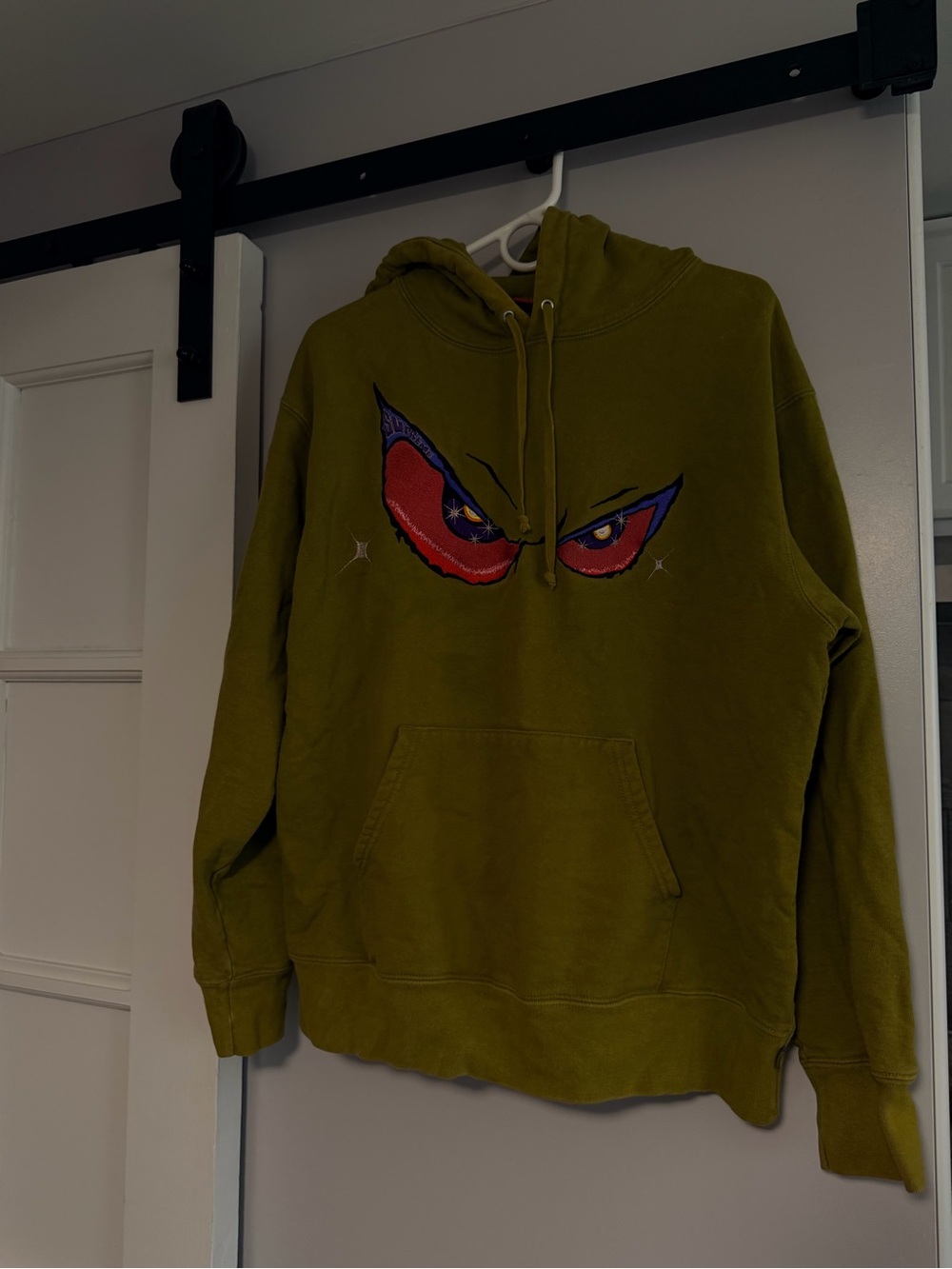 Men's Supreme Olive Green Hooded Sweatshirt with Graphic Eye Design